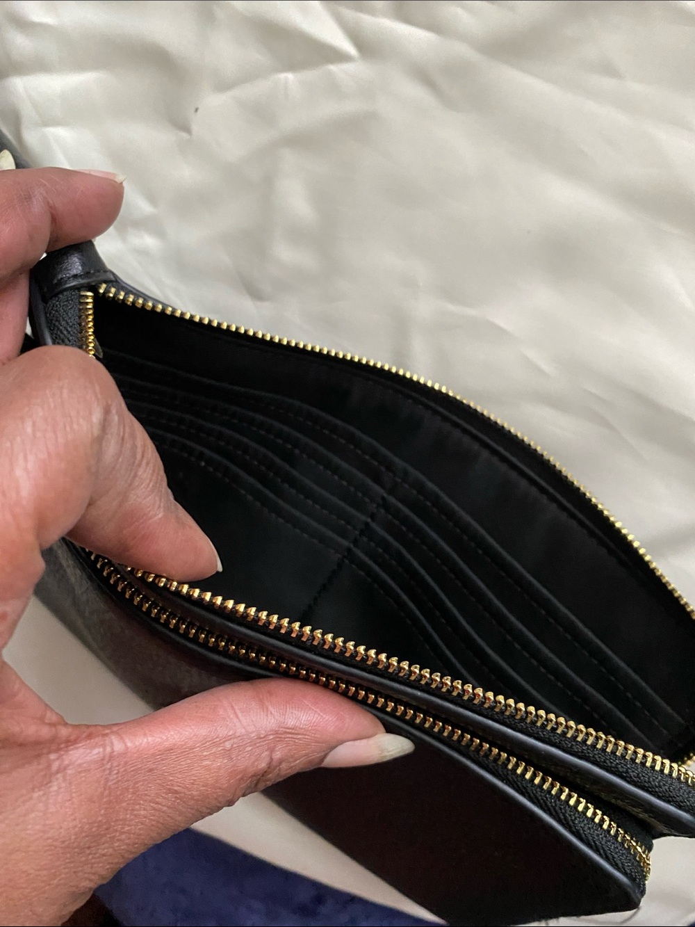 Coach Black Pebbled Leather Double Zipper Wristlet with Gold Hardware - Picture 5 of 6